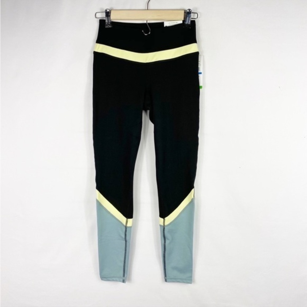 NWT-Gaiam OM High-Rise 7/8 Vintage Colorblock Yoga Pants (Teal, Blck, Yllow/XS)